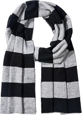 Black and Gray Striped Knit Scarf for Men, Soft Cashmere-Feel Acrylic Winter Scarves, Long Warm Costume Accessory for Halloween, Cosplay, Parties, Outdoor Events, Cold Weather Gift Idea