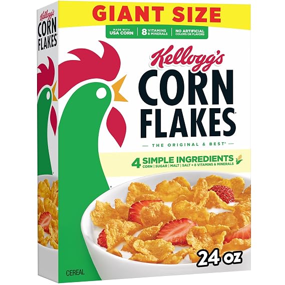 Kellogg's Corn Flakes Breakfast Cereal, Kids Cereal, Family Breakfast, Giant Size, Original, 24oz Box (1 Box)