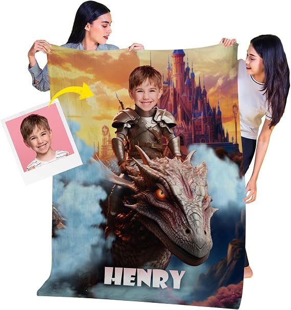Factory4me Customizable Blanket, Upload Your Photo Personalized Throws Blankets, Prince and Dragon Gift Ideas for 7 Year Old Boy, 50 x 60 Blanket for Friend Husband Dad, for Men KC23