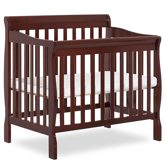 Dream On Me Aden 4-in-1 Convertible Mini Baby Crib, GREENGUARD Gold & BSA Certified, Sustainable Pinewood, Non-Toxic Finish, 3 Mattress Heights, Converts to Mini Day & Twin-Size Bed - Espresso