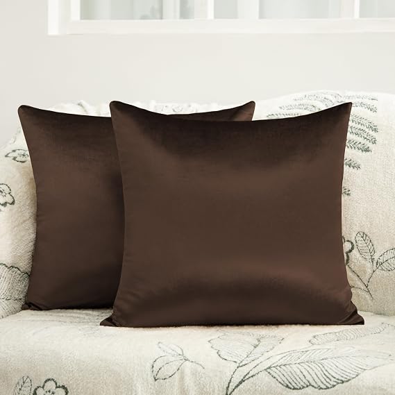 Chocolate Velvet Pillow Covers, 18x18 Inches, 2 Pack