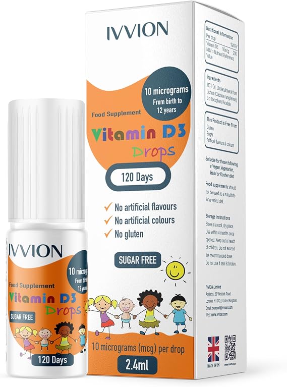 Vegan D3 Drops - 10 UG 120 Drops- Daily 400 IU D3 Supplement for Infant and Young Children