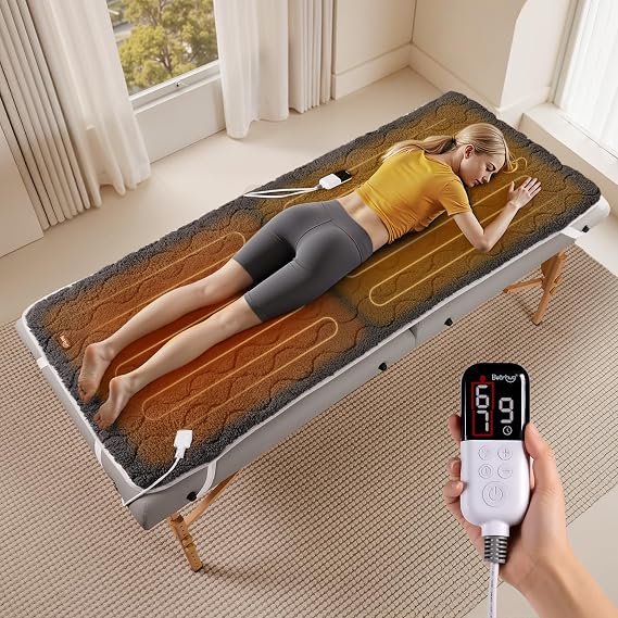 Bearhug Massage Table Warmer Heating Pad 30 x 71, Dark Grey Sherpa Wool Dual-Zone Heating Pad with 1-9 Hours Timer & 10 Heating Levels, LED Controller, Machine Washable