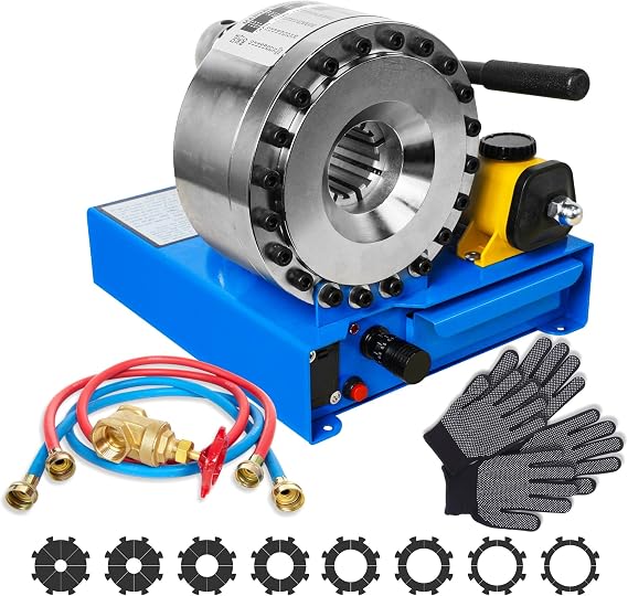 Hydraulic Hose Crimper, Manual High Pressure Crimping Tool with 8 Interchangeable Magnetic Dies, 0.25-1 Inch Single & Double Braided Hose Fitting Crimping Machine 2p21