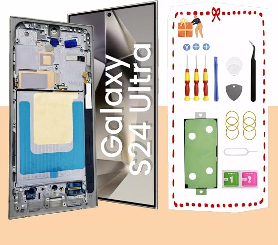 AMOLED for Samsung Galaxy S24 Ultra 5G LCD Display Screen Assembly Replacement for Samsung S24 Ultra Touch Digitizer Screen with Frame Toolkits S928U S928A US Version (Titanium Gray)