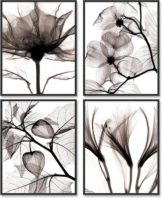 Black and White Wall Art Prints Posters Minimalist Decor, Set of 4, 11x14 Unframed Poster Canvas Prints, Botanical Prints Modern Wall Art Plant Painting