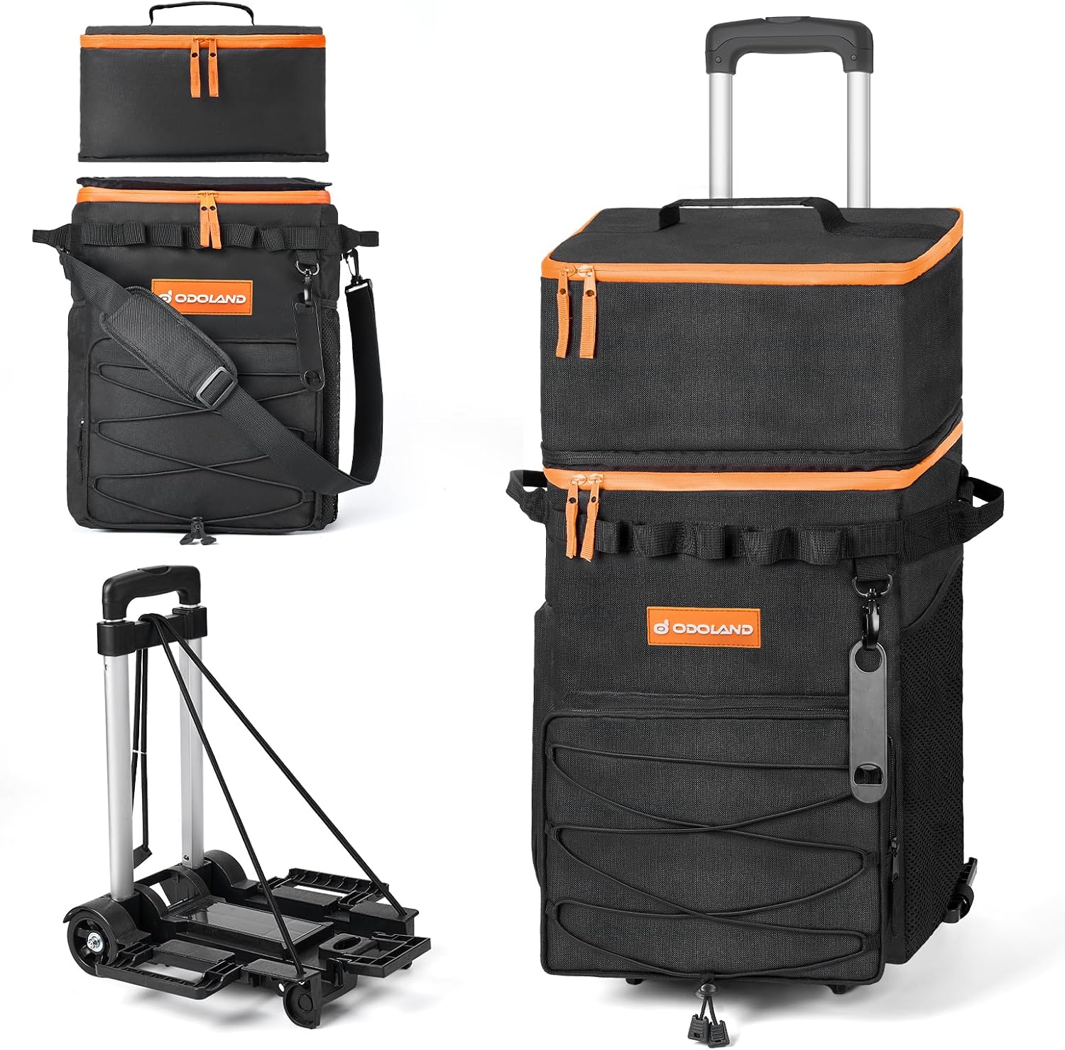 Odoland Cooler Box on Wheels, Leakproof Insulated Soft Rolling Cooler Bag with Stable All Terrain Cart and Handle Collapsible for Camping Beach Fishing Picnic with 6 Ice Cold Pack