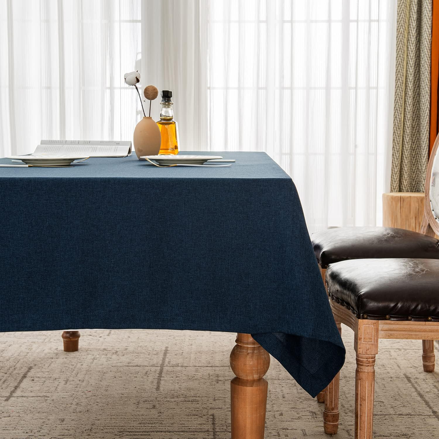 BALCONY & FALCON Table Cloth for 6ft Rectangle Tables – Waterproof, Wrinkle-Free Farmhouse Tablecloth for Dining, Kitchen, Wedding, Baby Shower, Holiday Gatherings Dark Blue, 57 x 118