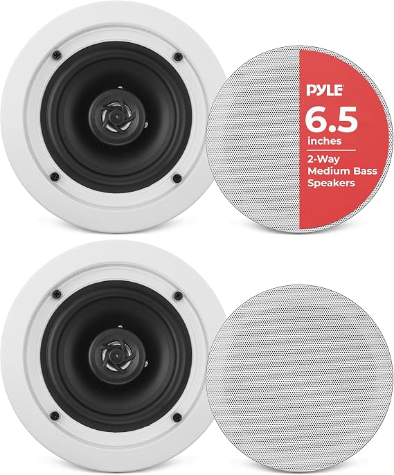 Pyle PDIC61RD Flush Mount in-Ceiling Wall Speakers, White, 6.5 in, 8-Pack