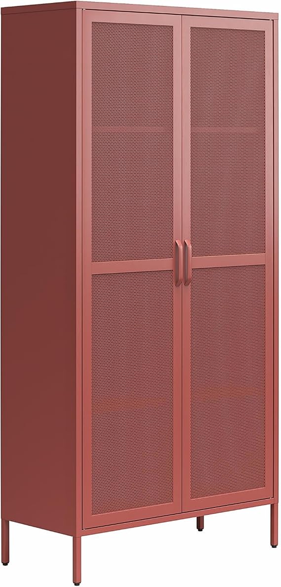 Novogratz Channing Tall 2 Door Storage Cabinet-Mesh Metal Locker, Terracotta