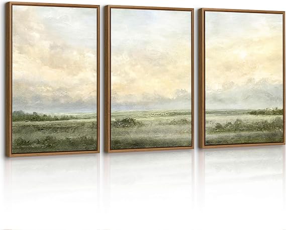 3 Pcs Abstract Mist Wasteland Framed Canvas Wall Art Prints, Hazy Wilderness Landscape Wall Pictures Tranquillity Natural Scenery Canvas Painting Home Decor for Bedroom Living Room 30X40cmX3 Pcs