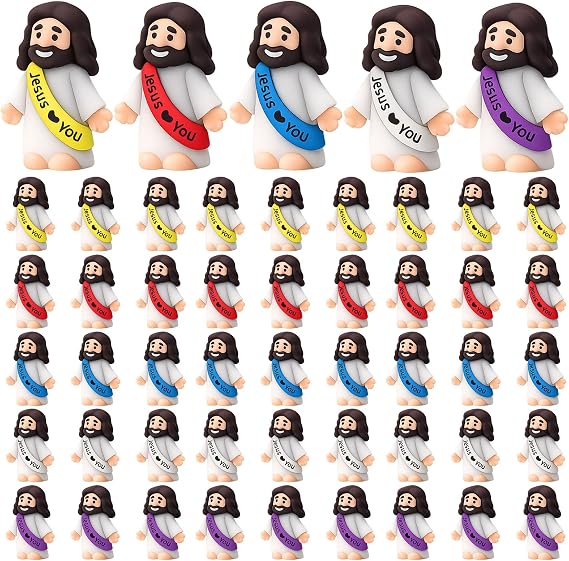 50Pcs Mini Jesus Figures, Mini Jesus, Jesus Statue, Bulk Set For Religious Education And Church Activities, Vibrant Multi-Colour Collection For Sunday School And Baptism Ceremonies