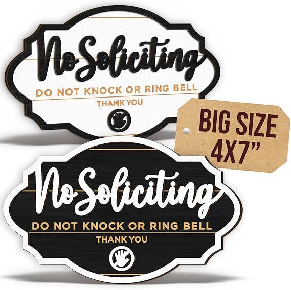 Woodamore Please No Soliciting Sign for Door, 2 Pack Black and White 4x7