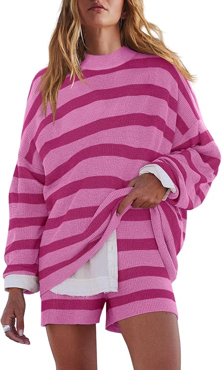 LAMISSCHE Womens Oversized Striped Lounge Sets Matching 2 Piece Sweater Set