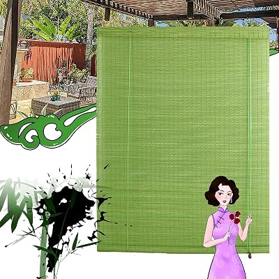 Retro Outdoor Shades for Patio - Bamboo Roller Blinds, Roll Up Shades, Porch Blinds - Green, 5363in WH