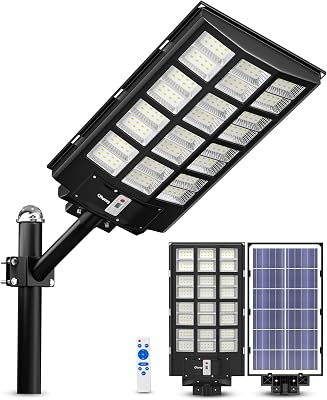 Ofuray Solar Street Lights Outdoor,Solar Security Flood Lights Parking Lot Lights Commercial Dusk to Dawn, 6500k Waterproof Led with Remote Control Motion for Street,Court,Barn Of-5600W 560000Lm