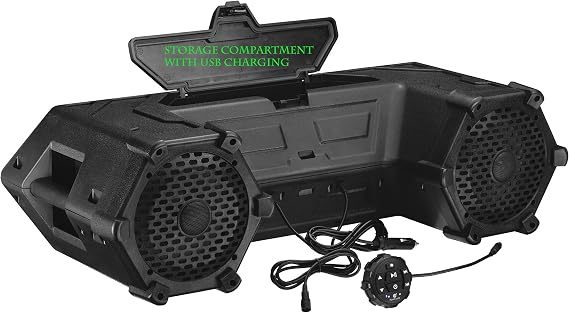 Planet Audio PATV85 ATV UTV Sound System 8 Inch Speakers, Tweeters, IPX5 Weatherproof, Bluetooth, Amplified, LED Lightbar, Golf Cart Compatible