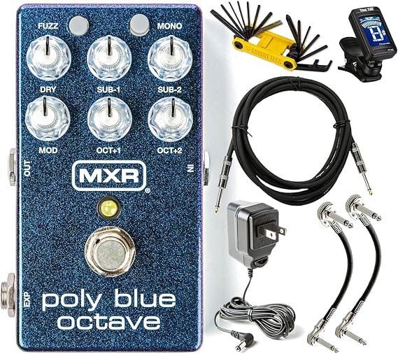 MXR M306 Poly Blue Octave Pitch Shifting Fuzz and Modulation Multi Effects Pedal Tonebird Tool, Cable, Patch, Power Supply, Tuner Bundle