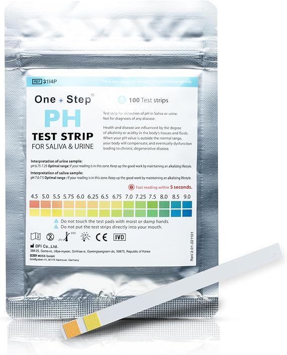 One Step: pH Urine & Saliva Test Strips, 100 Strips, Test Range (4.5-9.0), Tests Alkaline & Acidity Levels in the Body, Body pH Test Kit, Highly Accurate Results in Seconds, Home Health Tests