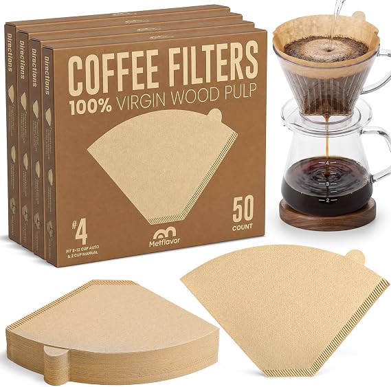 200 Count #4 Cone Coffee Filters, Unbleached Natural Paper Coffee Filters for 812 Cup Coffee Makers, Disposable #4 Cone Filters Compatible with Ninja Cuisinart, Drip Coffee Maker & Pour Over Brewers