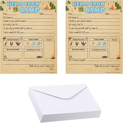 10 Set Summer Camp Letter Writing Kit with Envelopes 5. 12 x 7. 87 inch Outdoor Adventure Camp Game Card Campers Fill in the Blank Notes of Boys and Girls Camping Activity Counselor Gift brown