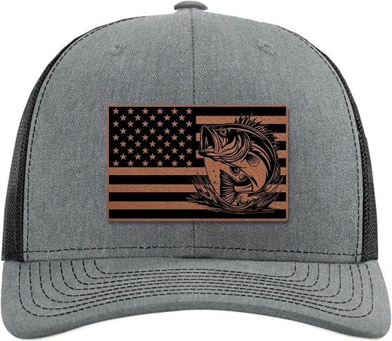 Bass Fishing Hats for Men - American Flag Hat - Funny Fisherman Hat for Men - Fishing Gifts for, Husband, Dad, Boys - Bass Fishing Gifts - Richardson 112 Trucker