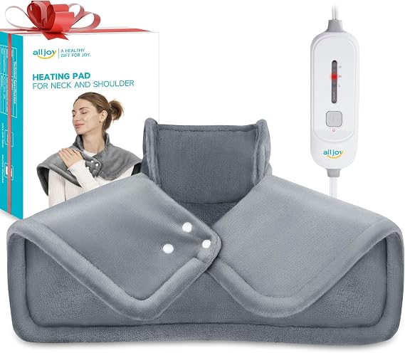 Heating Pad for Neck and Shoulders, ALLJOY Electric Shoulder Heating Pads for Pain Relief, Skin-Friendly Heated Neck Wrap 3 Heat Setting with Auto Shut Off for Home and Office 25"*18" Gray