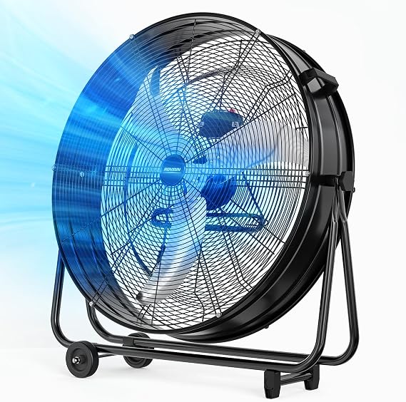 ROVSUN 13000CFM Heavy Duty Drum Fan, 30" High Velocity Industria Fan, 3-Speed Metal Floor Fan with Handle, 360 Tilt, Air Circulator for Gym, Barn, Shop, Garage, Commercial, UL Listed, Black