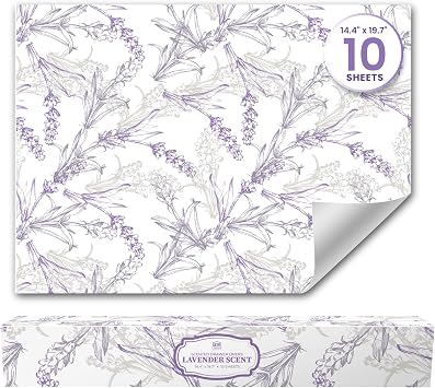 Lavender Scented Drawer Liners for Dresser Drawers (10 Large Sheets, 19.7" x 14.4") - Non Adhesive Drawer Paper Liner for Bedroom Dresser & Closet Shelves by Lindas Essentials
