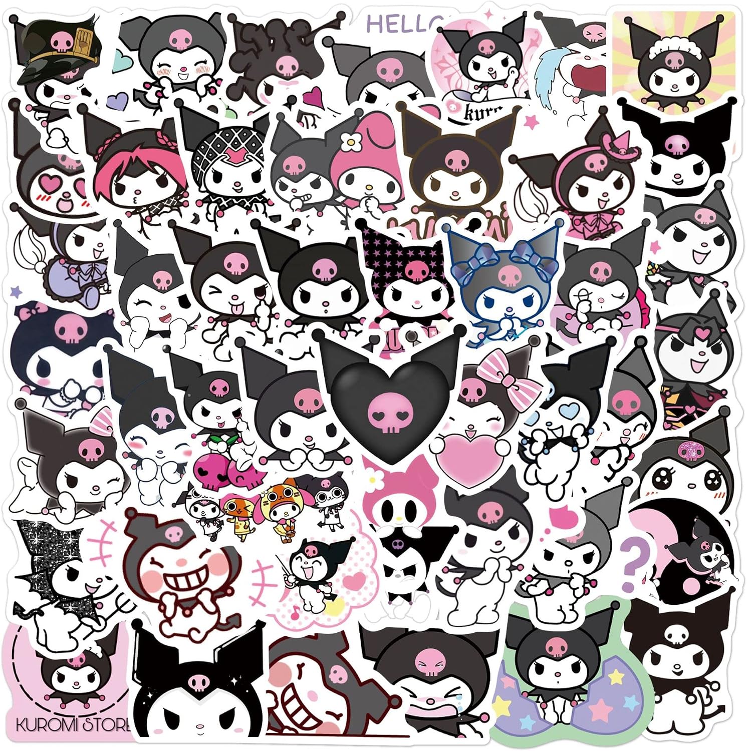 Kawaii Kuromi Stickers, 50Pcs Cute Japanese Anime Kuromi Sticker, Vinyl Waterproof Cute Decals for Laptop Water Bottle Gifts for Kids Teens Girls Adults kurom