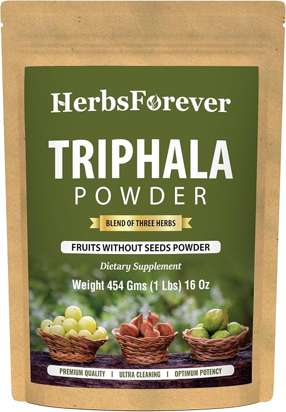 Herbsforever Triphala Churna Powder Traditional Ayurvedic Formulation Supports Detoxification and Rejuvenation Non GMO, Vegan 454 GMS