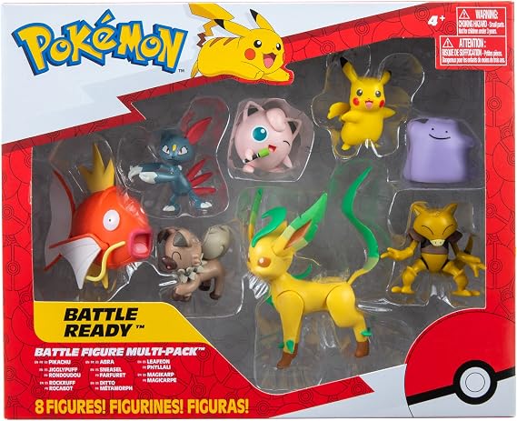 Pokemon Pokemon Battle Figure Multipack (8PK: Female Pikachu, Jigglypuff #1, Rockruff, Sneasel, Abra, Ditto, Leafeon, Magikarp) W8, Black