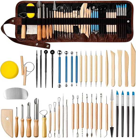 47PCS Pottery Tools Kit, Clay Sculpting and Ceramic Carving Tools for Polymer Clay Modeling, Shaping, Trimming and and DIY Art Projects, for Beginners and Artists