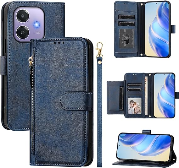 Compatible with Oppo A60 5G Case Cover,Compatible with Oppo A3 4G/5G CPH2683 / A3X 4G/5G (India) CPH2681 / A40 4G Flip PU Leather Zipper Wallet Case Case Blue