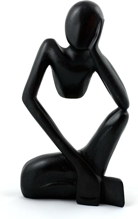 G6 Collection Wooden Abstract Statue Thinking Man Pose Sculpture, 12 inch