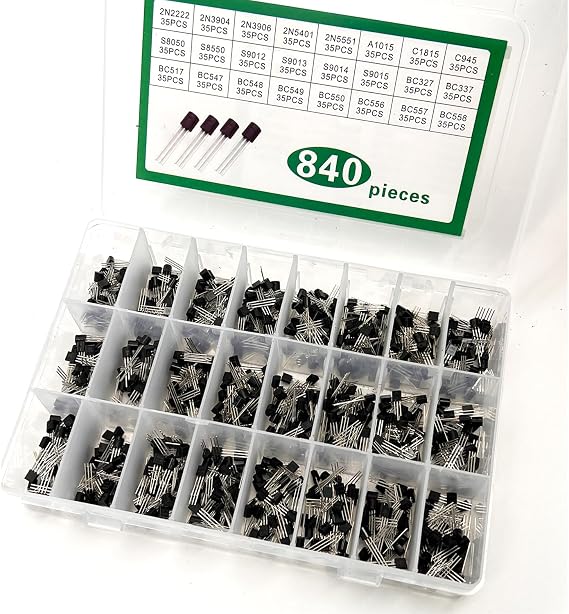 Mustpoint 840Pcs TO-92 Transistor Assortment Kit 24 Values Specifications NPN PNP in-line Triode Set