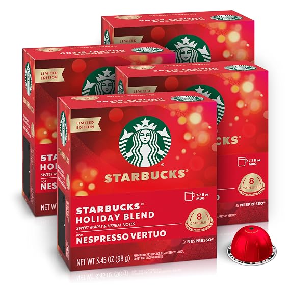 Starbucks by Nespresso Vertuo, Holiday Blend Coffee, 32-count | Medium Roast Coffee Pods, Brews 7.8 oz.