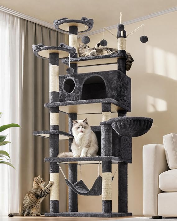 Yaheetech 170 cm Cat Tree for Large Cats with 2 Condos, Dark Grey