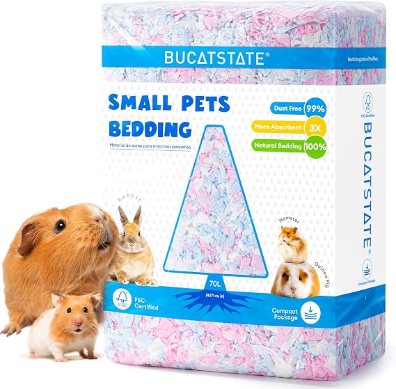 BUCATSTATE Hamster Bedding 70L, Truly 99% Dust-Free Small Animal Paper Bedding Odor Control, Cozy Hamster Litter for Rabbit Rat Syrian Dwarf Hamsters Gerbils (Cotton Candy)