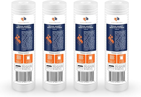 Aquaboon 5 Micron 10 x 2.5 Grooved Sediment Water Filter Replacement for Whole House Filter Cartridge Compatible with AP110, WHKF-GD05, CFS110, 4-Pack