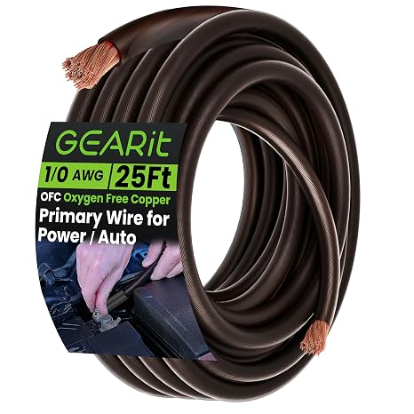 GEARit Black 0 Gauge OFC Wire 25 ft, 1/0 OFC Wire Battery Cable, Oxygen-Free Copper Ground Wire for Car Audio Amp, RV, Marine, Inverter
