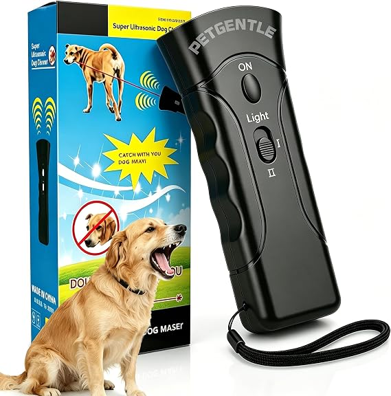 Ultrasonic Pet Trainer - 2-in-1 Handheld Dog Repeller & Behavior Assistant with 2 Adjustable Intensity Levels & LED Flashlight, Safe and Effective for Indoor & Outdoor Use