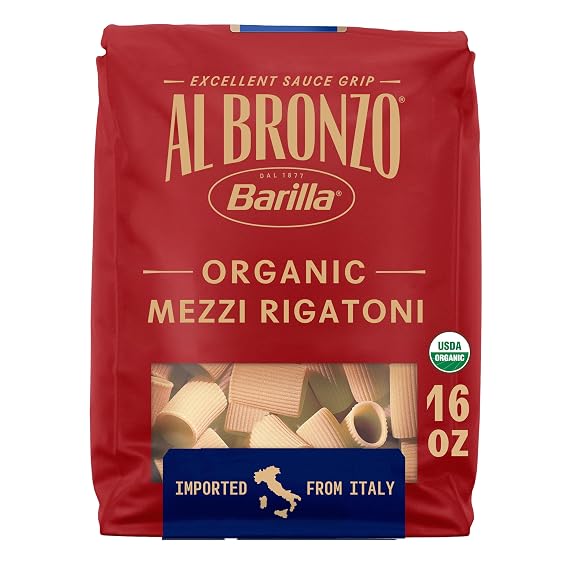 Al Bronzo Barilla Organic Mezzi Rigatoni Pasta, Imported from Italy, 16oz