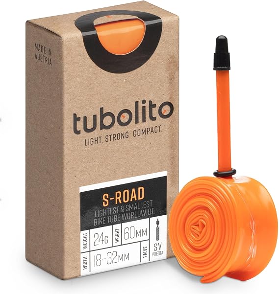 Tubolito S-Tubo Road TPU Inner Tube 700C x 18-28 mm, 42mm/60mm/80mm Presta Valve | Smallest & Lightest Road Bike Inner Tube | Designed for Disc Brake Systems