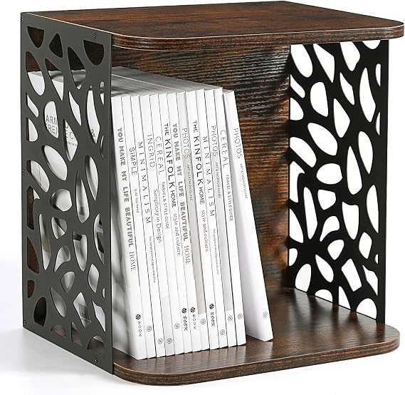 Modern Floor Magazine Rack & Holder, Rustic Wood Metal Organizer