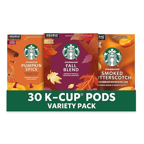 Starbucks K-Cup Coffee Pods, Fall Bundle, Medium Roast and Naturally Flavored Coffee for Keurig Brewers, 100% Arabica, Limited Edition, 3 Boxes (30 Pods Total)