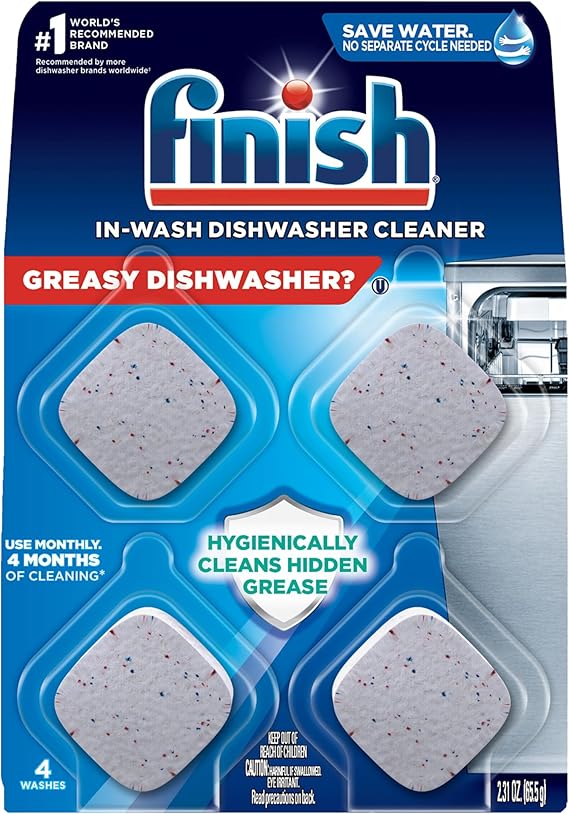 Finish Dishwasher Cleaner Tablets, Grease & Grime Remover, 4ct