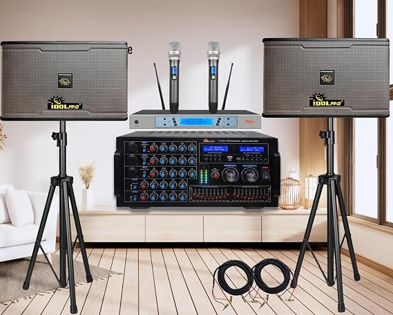 pro 6000W IP-5900 Mixing Amplifier with HDMI/Recording/USB/Bluetooth/Equalizer Built-in Plus Dual 1000W Speakers and UHF-626 Dual High Tech Wireless Microphone Home Karaoke System
