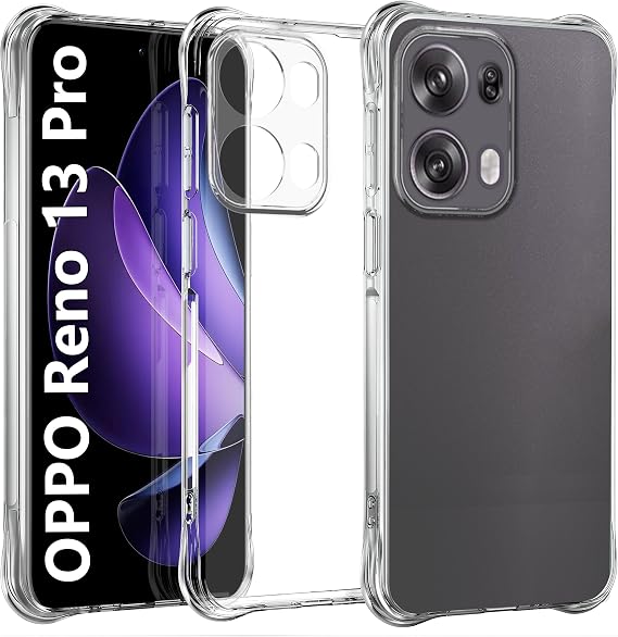 USTIYA Case for Oppo Reno 13 Pro 5G Clear TPU Four Corners Military-Grade Protection Cover Transparent Soft funda