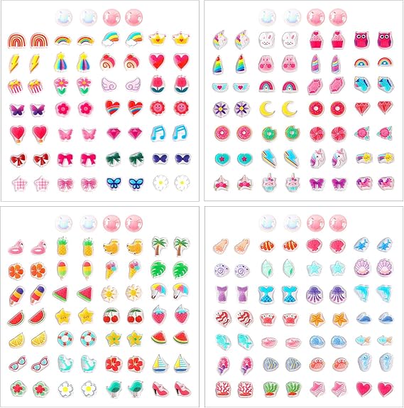 AUGSUN 240 Pcs Sticker Earring Stick on Earrings for Little Girls